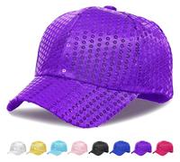 Initlove Sequin Baseball Caps for Kids Bling Sparkly Parent-Child Baseball Cap for Parties Festivals Purple