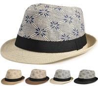 Initlove Straw Fedora Hat for Men Women Summer Short Brimmed Trilby Hats Snowflake Beige