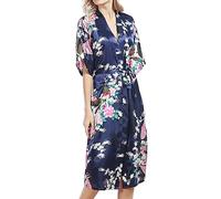Initlove Women's Long Kimono Robe Silk Satin Cardigan Pajamas Peacock Nightgown for Partys