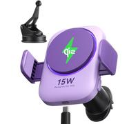 INIU [15W, Purple] Car Mount Charger, Qi2 Certified Ultra-Stable Car Wireless Charger with Fast Charging, Air Vent Clip & Cooling Fins for iPhone 16 Pro Max/15/14/13/12 Accessories