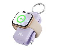 INIU Power Bank for Apple Watch, 5000mAh Wireless Portable Charger Powerbank with Built-in Cable, Slim Travel Keychain Battery Pack with LCD Display for iWatch 10/9/8/Ultra2/Ultra/SE, iPhone 16 Purple