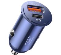 INIU Car Charger, Cigarette Lighter USB Charger Total 60W [USB C 30W+USB A 30W] 12V USB Socket, PD3.0 Fast Charge Car Phone Charger Metal Adapter for iPhone 16 15 14 13 12 Pro Max iPad Samsung Blue