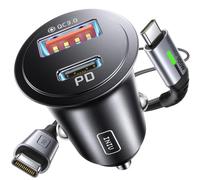 INIU Car Charger, Total 60W Cigarette Lighter Adapter with 100W USB C Cable | PD3.0 Fast Charging, 2-Port, Premium Metal Alloy, Mini Size, for 12V USB Socket, for iPhone 18 17 Pro iPad Samsung Xiaomi etc