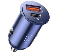INIU Car Charger, Cigarette Lighter USB Charger Total 60W [USB C 30W+USB A 30W] 12V USB Socket, PD3.0 Fast Charge Car Phone Charger Metal Adapter for iPhone 16 15 14 13 12 Pro Max iPad Samsung Blue
