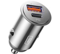INIU Car Charger, Total 60W [USB C 30W+USB A 30W] Cigarette Charger, Silver | PD3.0 Fast Charging, 2-Port, Premium Metal Alloy, Mini Size, 12V USB Socket, Accessories for iPhone 18 17 Pro, Samsung etc