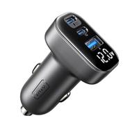 INIU Car Charger, Total 90W USB C Fast Charging Cigarette Lighter Adapter | Mini 3-Port 12V USB Socket, LED Display Car Phone Charger for iPhone 18 17 16 Pro, iPad, Samsung S25 S24 Ultra, Xiaomi, Grey