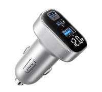 INIU Car Charger, Total 90W USB C Fast Charging Cigarette Lighter Adapter | Mini 3-Port 12V USB Socket, LED Display Car Phone Charger for iPhone 18 17 16 Pro, iPad, Samsung S25 S24 Ultra, Xiaomi,Silver
