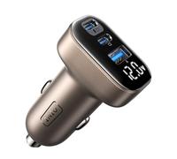 INIU Car Charger, Total 90W USB C Fast Charging Cigarette Lighter Adapter | Mini 3-Port 12V USB Socket, LED Display Car Phone Charger for iPhone 18 17 16 Pro, iPad, Samsung S25 S24, Xiaomi, Coffee