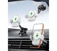 INIU Car Phone Holder Wireless Charger [White], Qi2 Certified 15W Fast Charging Car Mount Charger for Mag-safe with Cooling Fins, Strong Magnetic Hold & RGB Lighting for iPhone 16 Pro Max/15/14/13/12