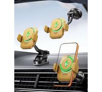 INIU Car Wireless Charger Yellow, Qi2 Certified 15W Fast Charging Car Mount Charger for Magsafe with Strong Magnetic Hold, Air Vent Clip & RGB Lighting for iPhone 16 Pro Max/15/14/13/12 Accessories