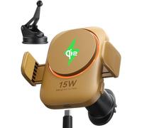 INIU Car Wireless Charger Yellow, Qi2 Certified 15W Fast Charging Mag-safe Car Mount Charger with Strong Magnetic Hold, Air Vent Clip & RGB Lighting for iPhone 16 Pro Max/15/14/13/12 Accessories