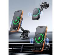 INIU 15W Car Phone Holder Wireless Charger, Qi2 Certified Ultra-Stable 22N for Mag-safe Car Mount Charger with Cooling Fins & RGB Lighting for iPhone 16 pro max/15/14/13/12 etc.