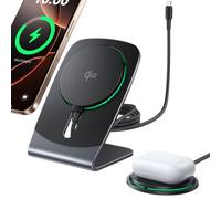 INIU Magnetic Wireless Charger Stand, Qi2 Certified 15W Mag-Safe Wireless Charging Pad with Cooling Fan, Fast Charging Pad for iPhone 17 16 15 14 13 12 Series AirPods 4 3 2 Pro (Adapter Not Included)