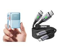 INIU Mini 45W Fast Charging 10000mAh Power Bank + [2-Pack 2m] 240W USB C to USB C Charger Cable
