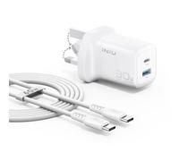 INIU Mini USB C Charger, 30W GaN Fast Charging Wall Adapter Block with Samrt Phone Protection, Dual Port with 5ft Type C Cable for iPhone 17 iPad Samsung Google Pixel Switch etc [2-Pack]