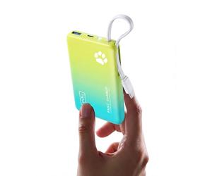 INIU Portable Charger, Slimmest 10000mAh Power Bank with Build in USB-C Cable, 20W PD Fast Charging USB C in&Out Battery Pack, External Phone Charger blue yellow