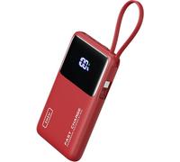 INIU Portable Charger, Slimmest 10000mAh Power Bank with Output-input USB-C Cable, 45W PD Fast Charging USB C In&Out Battery Pack, External Phone Charger for iPhone 16 15 14 Samsung S23 Google Red