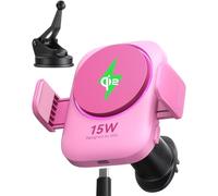 INIU Qi2 Magnetic Wireless Car Charger [15W, Pink], Strong Mag-safe Car Mount, Air Vent Phone Holder for Cars with Charger, Cooling Fins & RGB Lighting for iPhone 16 Pro Max/15/14/13/12 Mini
