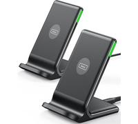 INIU Wireless Charger 2-Pack, 15W Fast Wireless Charger Stand with LED | Sleep-Friendly Adaptive Light, Exclusive Temp°Guard, Wireless Charging Station for iPhone 18 17 16 Pro Max, Samsung S26 etc