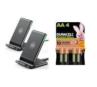 INIU Wireless Charger 2-Pack, 15W Qi Certified Fast Wireless Charger Stand & Duracell Rechargeable AA Batteries (Pack of 4), 2500 mAh NiMH, pre-charged
