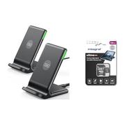 INIU Wireless Charger 2-Pack, 15W Qi Certified Fast Wireless Charger Stand & Integral 128GB Micro SD Card 4K Video Premium High Speed Memory Card SDXC Up to 100MB s Read and 50M
