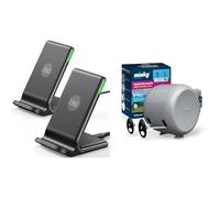 INIU Wireless Charger 2-Pack, 15W Qi Certified Fast Wireless Charger Stand & Minky Retractable Duo Reel Washing Line, Grey, 2x15m