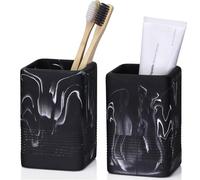 INIUNIK Toothbrush Holders for Bathrooms, 2PCS Resin Bathroom Toothbrush Holder Set Tooth Brushing Holder, Marble Design Toothbrush Cup Organizer Tumbler for Bathroom Vanity Countertop, Black