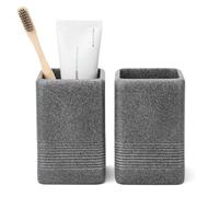 INIUNIK Toothbrush Holders for Bathrooms, 2PCS Resin Bathroom Toothbrush Holder Set Tooth Brushing Holder, Cute Toothbrush Cup Organizer Tumbler for Bathroom Vanity Countertop, Dark Grey
