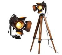 INJAK Industrial Floor Lamp for Living Room Tripod Wood Standing Tall Lighting Black Adjustable Cinema Metal Lampshade Studio Lights E27 Farmhouse Retro Floor Lamps for Bedroom Office Reading