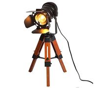 INJAK Industrial Tripod Table Lamp for Living Room Wood Standing Large Lighting Black Adjustable Cinema Metal Lampshade Studio Lights E27 Socket Farmhouse Retro Desk Lamps for Bedroom Office Reading