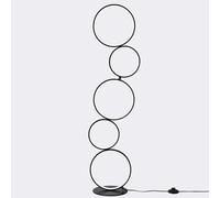 INJAK LED 5 Ring Floor Standing Tall Lamp for Living Room-Five Circle 6000k Warm White Lighting Metal Over Ground Lights for Bedroom-Foot Switch Black Floor Lamps