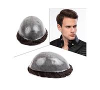 Injected Men's Capillary Prosthesis Undetectable 0.12mm PU Skin Toupee Indian Human Hair System(2 - Darkest Brown,6x8)