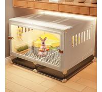Injection Molded Transparent Rabbit Cage, Indoor Bunny Cage, Bunny Hutch, Anti-spray Urine, with Pull-out Trays, Ventilation(70x45x45cm)