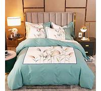 INJOY HOME DECOR Premier Quality Luxury 100% Pure Cotton Duvet Cover Set 4 Pieces Flower Green Teal White Duvet Cover with Matching Sheet Pillowcases Bedding Set Bed Linen (Double (200 * 230))