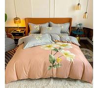 INJOY HOME DECOR Premier Quality Luxury 100% Pure Cotton Duvet Cover Set 4PCS Pink Blue Flower Art Print 4 Pieces Duvet Cover with Matching Flat Sheet Pillowcases Bedding Set Bed Linen
