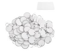 INJOYTEC 100 Pieces White Metal Rim Key Tags, 1.22 Inch Blank Round Key Chain Tags with Metal Split Ring, Bulk Keys Tag, Writable White Paper Labels for Car and Door Keys, Label for Luggage Backpack