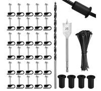INJOYTEC 136PCS Cable Routing Kit Includes 3/4inch Wall Cable Pass Through Bushing, 5/16" Drill Bit, Wire Clips and Cables Ties, Cabling Tools for 3/4 inch Wall Hole, Routing Kit Accessories
