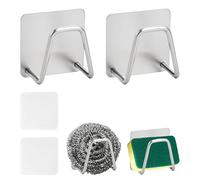 INJOYTEC 2PCS Strong Adhesive Small Sponges Holder, Adhesive Sponge Holders for Kitchen Sink, SUS304 Stainless Steel Rustproof Brushed with Drainage Design, Dish Sponge and Brush Organization Holder