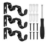 INJOYTEC 3 PCS Heavy Duty Double Curtain Rod Brackets Double Curtain Rod Bracket 6 Pack Metal Holders Sturdy Bracket with Screws Black Wall Mounted Hooks for Bedroom Living Room Patio