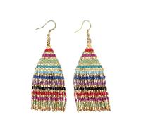 INK+ALLOY Beaded Boho Earrings for Women Dangling, Lexie Medium Fringe Colorful Stripes Seed Bead Tassel Earrings, Handmade Jewelry for the Modern Bohemian, 3.25-Inch Length, Glass, No Gemstone