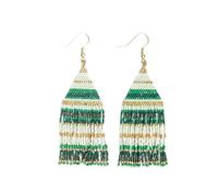 INK+ALLOY Beaded Boho Earrings for Women Dangling, Lexie Medium Fringe Colorful Stripes Seed Bead Tassel Earrings, Handmade Jewelry for the Modern Bohemian, 3.25-Inch Length (Green)