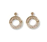 INK+ALLOY Boho Beaded Earrings for Women, Rebecca Circle Drop Post Statement Earrings, Hypoallergenic Handmade Jewelry for the Modern Bohemian (Gold and White)
