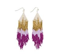 INK+ALLOY Claire Ombre Mixed Metallic 4.25-Inch Beaded Fringe Luxe Earrings Handmade Jewelry for the Modern Bohemian (Magenta)