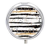 Ink and Gold Dot Stripes Pill Organizer 3 Compartment Travel Pillbox with Mirror Daily Medicine Pill Case Metal Pill Box for Purse & Pocket Portable Small Medicine Box Round Vitamin Case Container