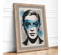 Ink and Watercolor Portrait Modern Framed Wall Art Print A1 (84.1×59.4cm) Oak, Wall Decor for Living Room, Bedroom, Office & Home, Ready to Hang, Art Gift