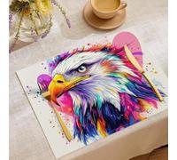 Ink Art Placemats, Set of 4 White Table Mats Heat Resistant Non-Slip Cotton and linen Placemats, Washable Durable Colorful Eagle Head Animal Table Mats for Kitchen Dinning Restaurant