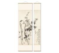 Ink Bamboo Scroll Painting, 2-Piece Chinese Wall Hanging Set, Corridor Feng Shui Art, Festival Gift Collection(Creamy White B,200cm)