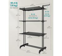 (Ink Black) 4-Tier Folding Laundry Drying Rack, Stainless Steel Airer with Moveable Wings, Indoor Outdoor Use