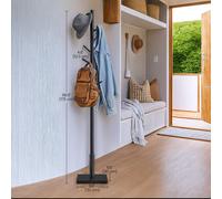 (Ink Black) Coat Rack, Solid Wood Coat Stand, Free Standing Hall Coat Tree with 8 Hooks for Coats