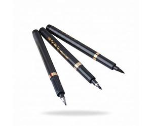 Ink Brush Pen- 3 Size Black Japanese Chinese Calligraphy Pen for Beginners Writing, Lettering, Signature, Illustration, Design (Pack of 3pcs)
